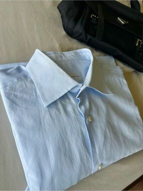 Zegna Light Blue Men's Dress Shirt with Point Collar 100% Cotton
